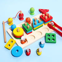 Wooden Magnetic Fishing Geometric Shape Stacking Montessori Toy for Kids