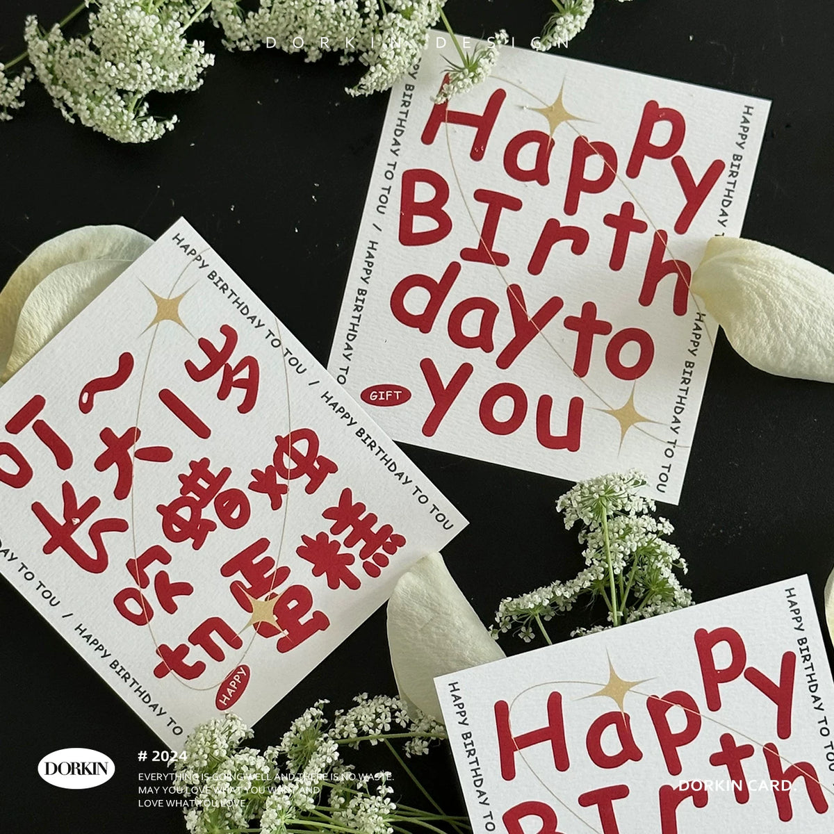 Original Design Floral Birthday Greeting Card, English Style, Baking Card