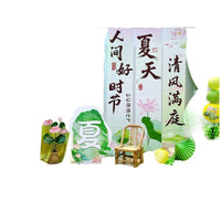 Summer Themed Green Ancient Style Photo Booth Decorations with Paper Butterflies and Lotus