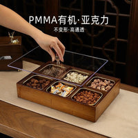New Chinese Style Wooden Snack Box with Compartments for Living Room, Dried Fruit, Candy, and Nut Platter