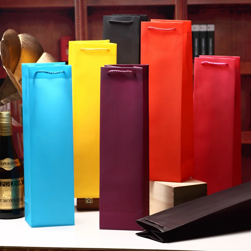 Jelly Color PP Plastic Waterproof Wine Bottle Gift Bag with Handle for Single or Double Bottles