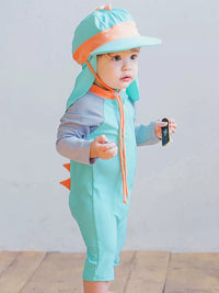 Korean Kids' Long-Sleeve Sun Protection Swimsuit for Boys and Girls with Sun Hat