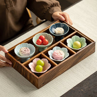 Japanese Style Afternoon Tea Dessert Plate Set Solid Wood Fruit Tray Divided Snack Platter Zen Home Teahouse Fruit Holder