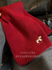 BanliCat Christmas Dog Red Knitted Wool Blend Scarf for Men and Women, Autumn/Winter Warm Neck Warmer