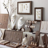 Vintage Walnut Jewelry Display Stand for Rings, Earrings, and Necklaces