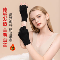 Thermal Half-Finger Gloves for Women and Men, De Velvet Wool Silk Touchscreen, Fingerless for Students, Office, Typing