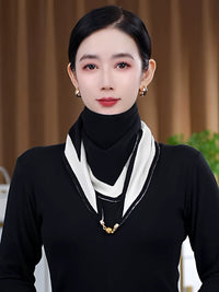 Knitted Striped Color Block Magnetic Buckle Triangle Scarf Shawl for Autumn/Winter