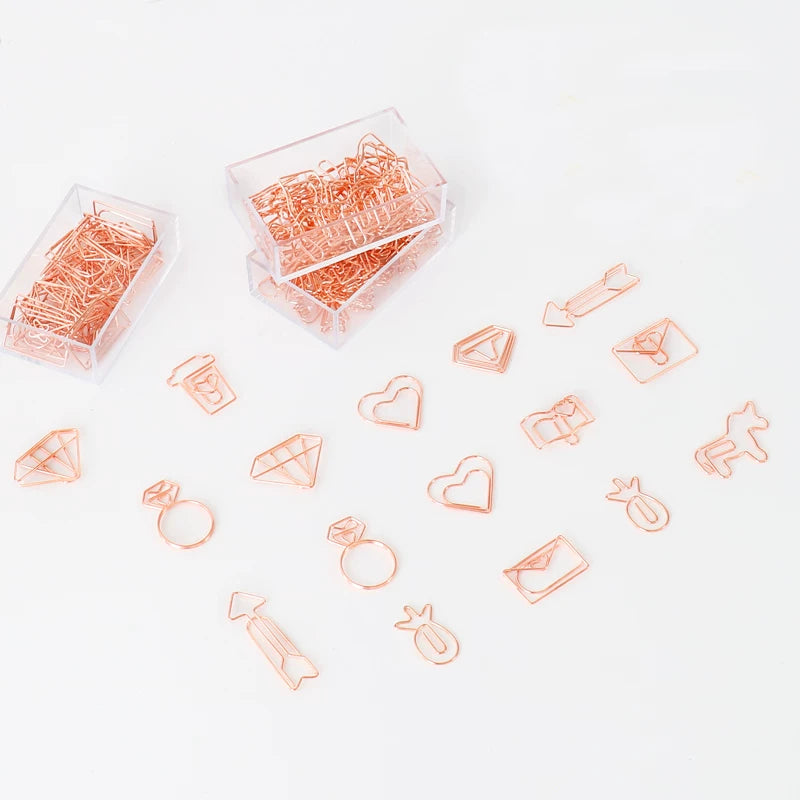 Rose Gold Creative Shaped Paper Clips, Large Cute PET Metal Paperclips for Office and School, Bookmark Supplies