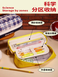 Hayano Large Capacity Pencil Case for Girls, New 2026 Double-Layer American Retro Plaid Stationery Bag, Unique Academy Style Pencil Box Multi-Layer Storage