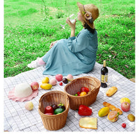 Hand-Woven Rattan Style Picnic Basket with Handle, Rectangular Fruit and Vegetable Storage Basket for Outdoor Use