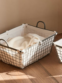 Vintage Iron Art Woven Storage Basket for Living Room, Rectangular Desktop Organizer, Snack & Sundries Basket, Laundry Hamper