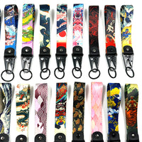 Japanese Ukiyo-e Wave Landscape Digital Print Keychain with Lobster Clasp for Bags