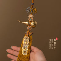 Feng Shui Brass Gourd Pendant with Five-Emperor Coins for Door-to-Door Placement