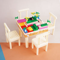 Miniature Dollhouse Building Blocks Table and Chair Set for Kids DIY Play