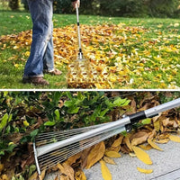 Retractable Garden Leaf Rake with Hand Protection Set, Stainless Steel 15-Tooth Agricultural Tool