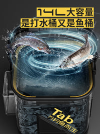 Portable Collapsible Fishing Bucket with Transparent Design and Side Pocket for Live Fish and Water Retrieval