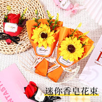 Artificial Sunflower and Rose Soap Flower Bouquet for Valentine's Day and Gifts