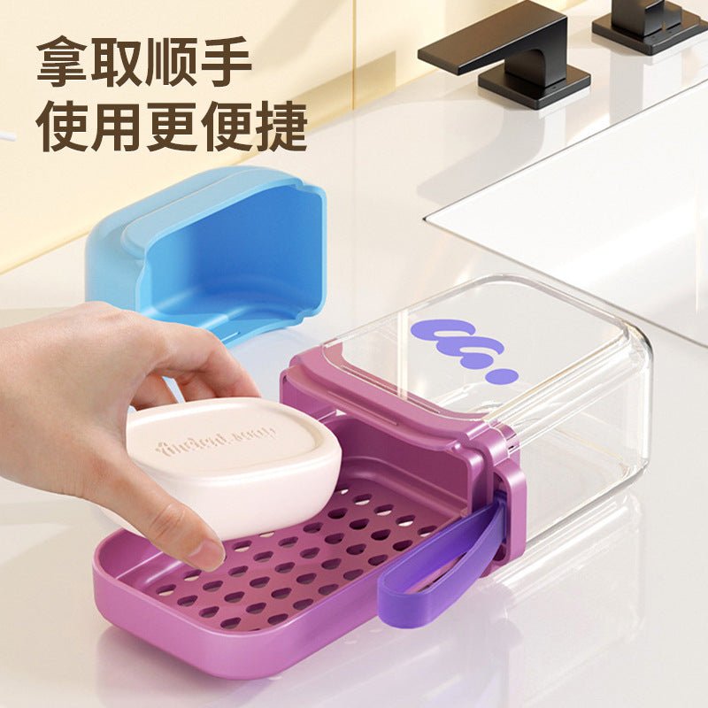 Portable Dopamine Soap Box Travel Mini Soap Case Transparent Sealed Double-Layer Draining Storage