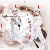 Kids Ancient Chinese General Costume White Armor Zhao Zilong Erlang Shen Soldier Performance Outfit