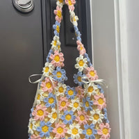 Handmade Crochet Rainbow Floral Shoulder Bag DIY Kit for Women