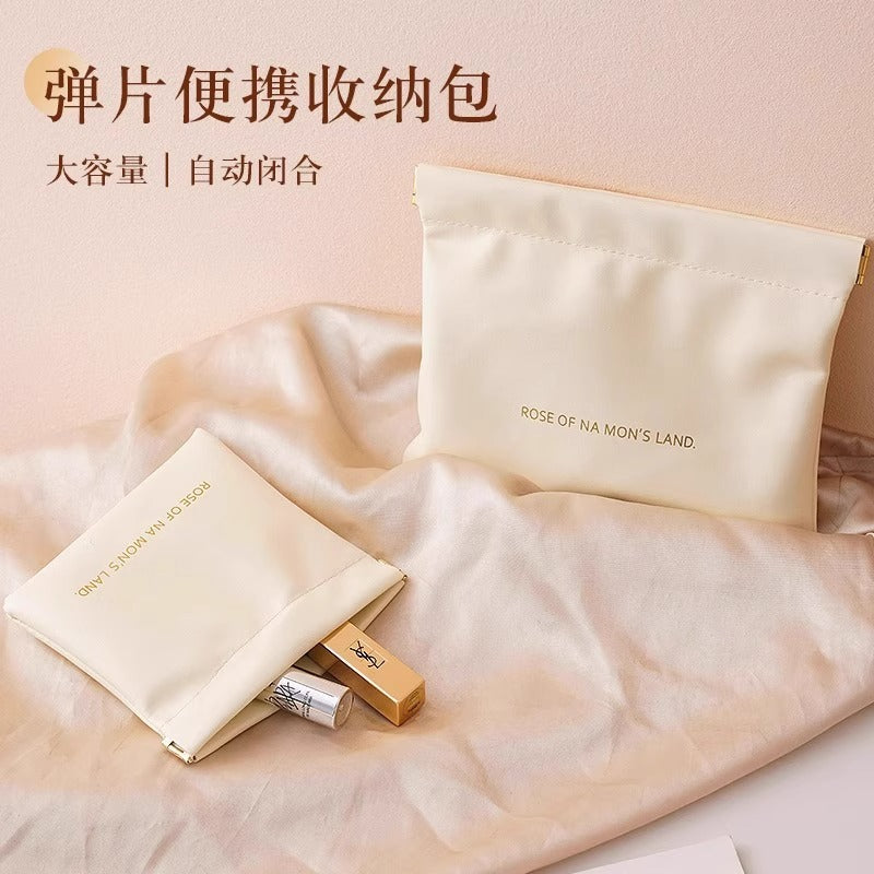 Self-Closing Portable Pouch for Cosmetics, Glasses, and Small Items