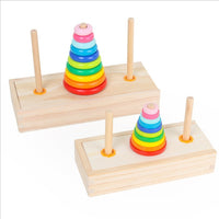 Wooden 10-Layer Tower of Hanoi Rainbow Ring Stacking Puzzle Logic Game