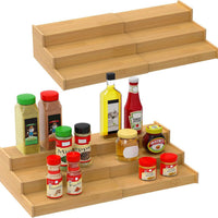 Bamboo Expandable 3-Tier Kitchen Spice Rack Organizer