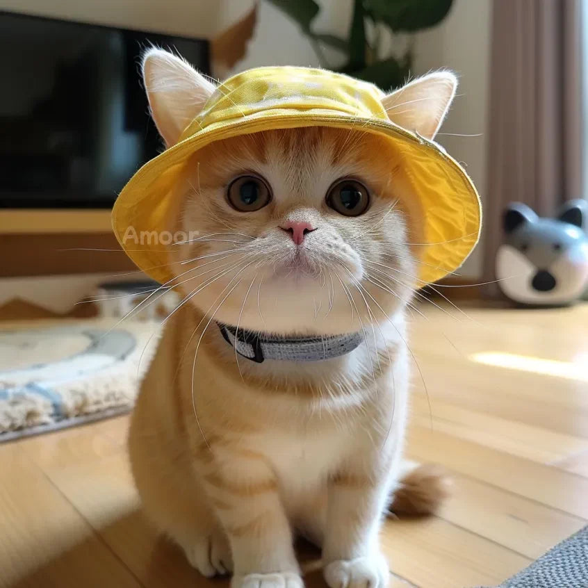 Pet Sun Protection Hat with Ear Holes for Cats and Small Dogs, Summer Fisherman Cap