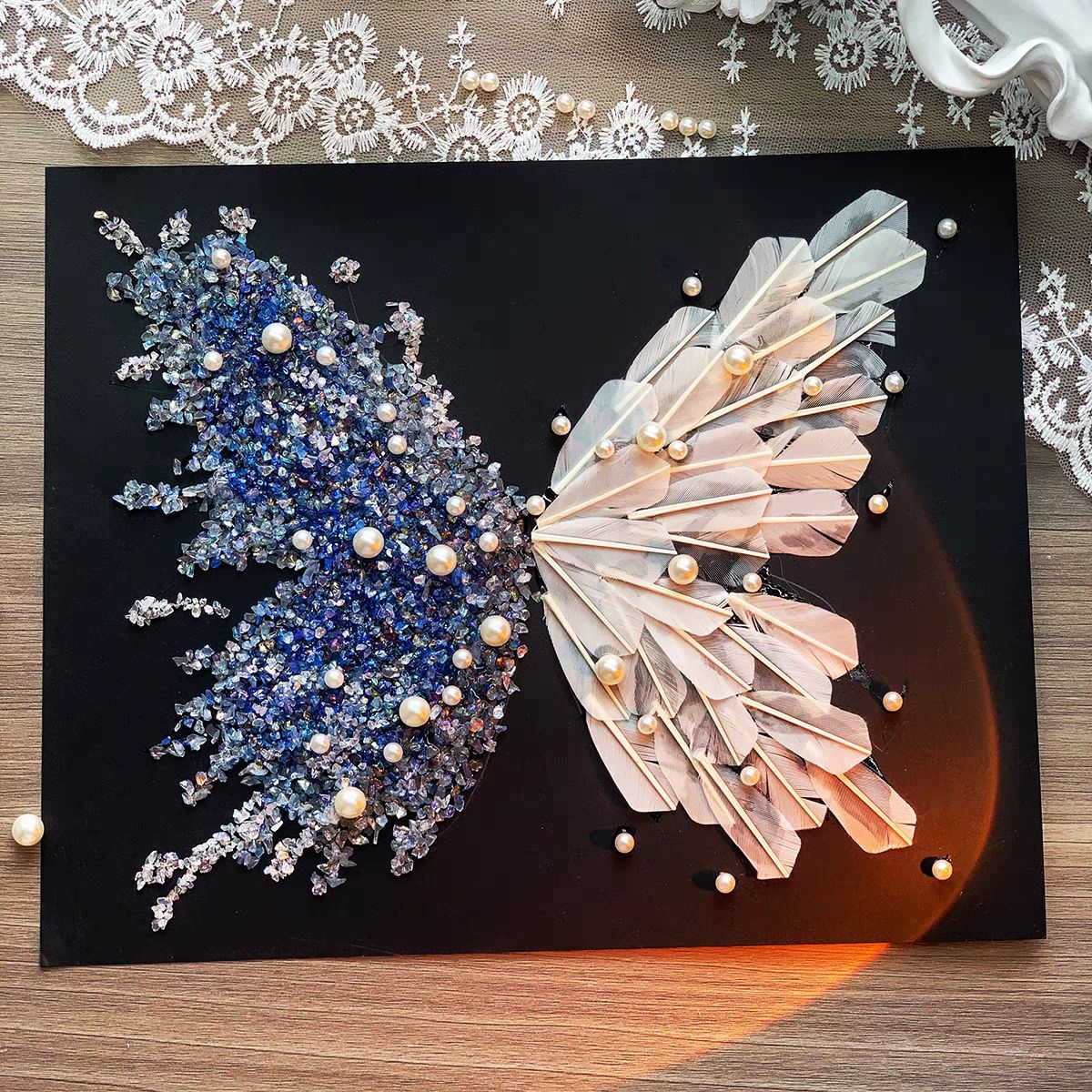 DIY Crystal Feather Butterfly Photo Frame Kit with Badminton Shuttlecocks for Handmade Gifts