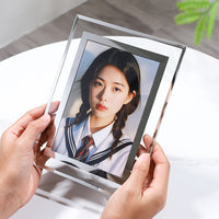 Transparent Glass Photo Frame with Stand for Desktop Display, Modern Crystal Clear Picture Frame