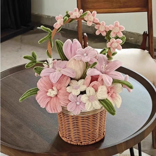 DIY Chenille Stem Flower Basket Kit - Sunflower & Lily Bouquets for Teacher's Day Gift