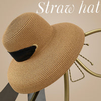 Women's French Style Foldable Wide Brim Straw Sun Hat for Beach & Travel