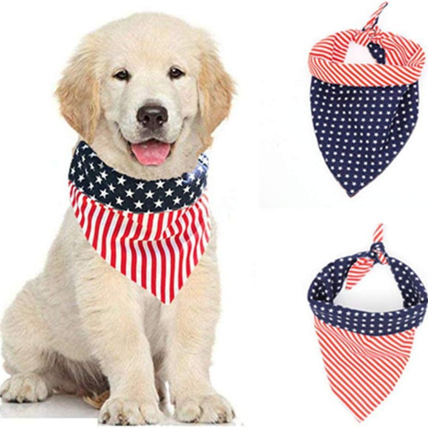 American Flag Pet Bandana for Dogs and Cats, Adjustable Scarf Bib for Small to Large Pets