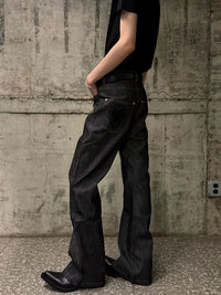 Hxx 13oz Raw Denim Flared Jeans with Embroidery for Men and Women