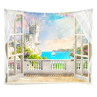 3D Ocean View Window Tapestry Wall Hanging for Bedroom Dorm Decor