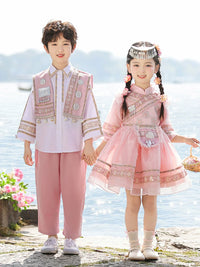 Children's Zhuang Miao Ethnic Dance Costume for Festivals and Performances