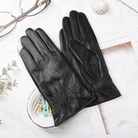 Men's Winter Warm Genuine Leather Gloves with Touchscreen Function and Non-slip Grip for Cycling and Motorcycling