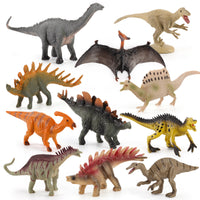 Miniature Jurassic Dinosaur Figures Set - Realistic Feathered Tail Dragon, Stegosaurus, Brontosaurus, Pterodactyl Models for Kids