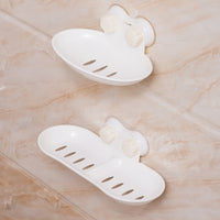 Wall-Mounted Soap Dish, Punch-Free, Oval Design, Suction Cup/Adhesive Soap Holder for Bathroom