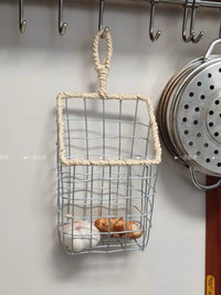 Woven Iron Art Storage Basket for Kitchen Pantry Organization, Snack & Bread Holder