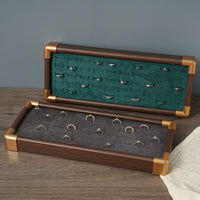 Wooden Ring Display Tray Jewelry Organizer Velvet Earring Holder