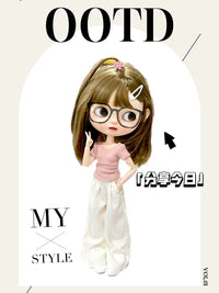 Blythe OB24 Doll Clothes Pleated Short Sleeve T-Shirt and Wide Leg Pants