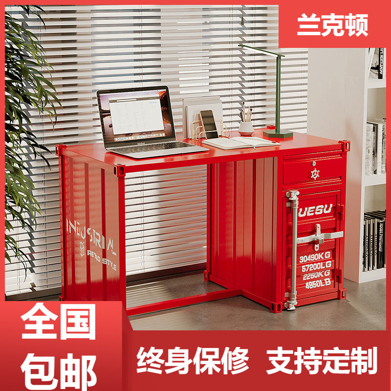 Industrial Style Iron Computer Desk with Storage - Loft Office Writing Table