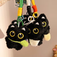 Squeaky Black Cat Plush Keychain Pendant for Bags and DIY Crafts