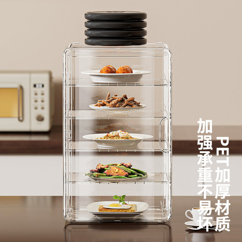 Foldable Dustproof PET Food Cover and Cup Storage Rack with Compartments