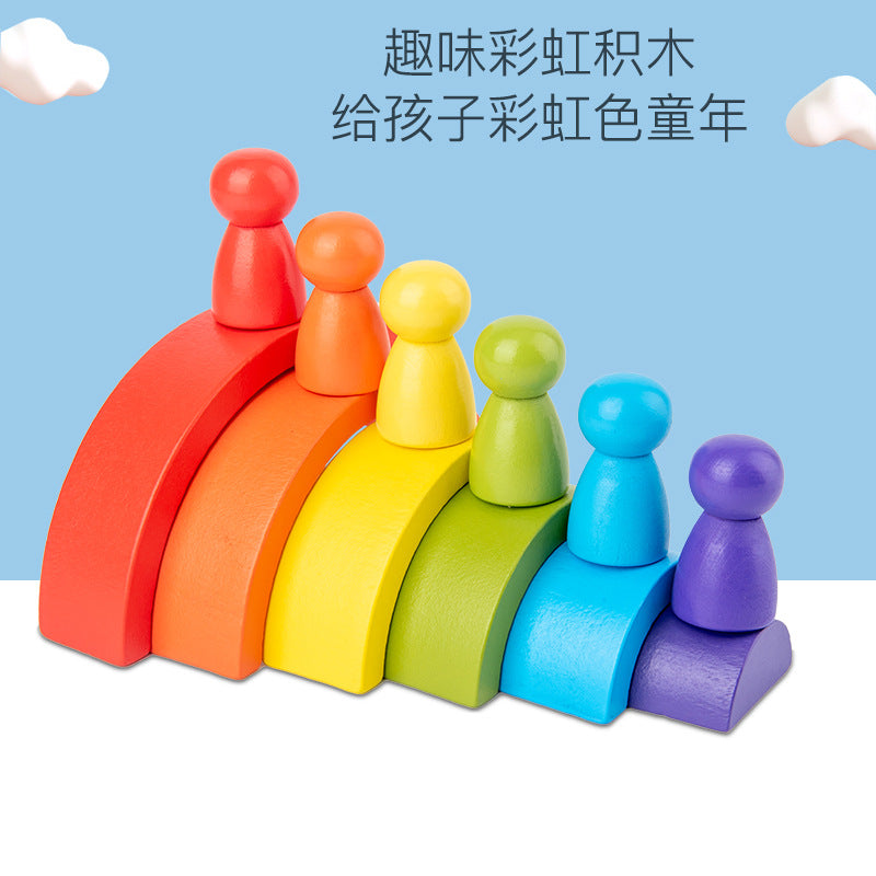 Wooden Rainbow Stacking Blocks Set for Kids, Creative Educational Toy