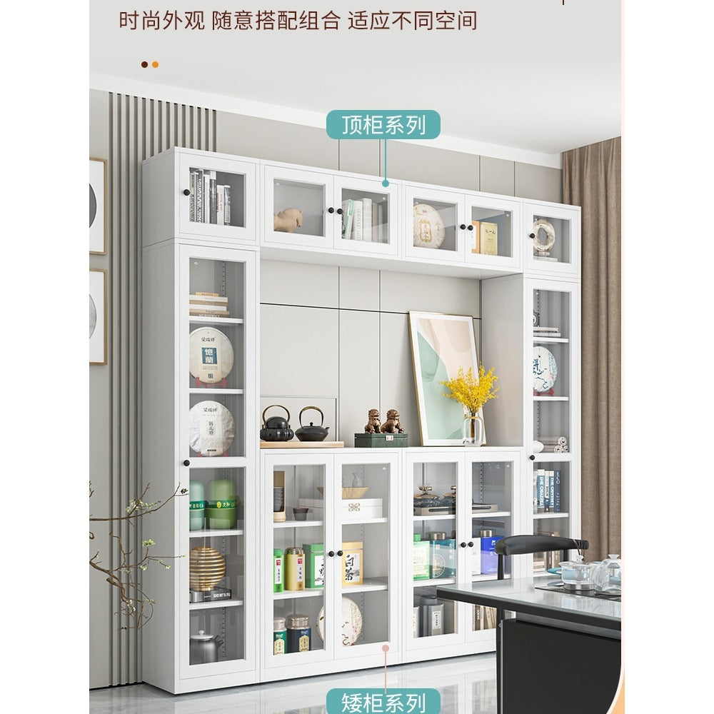 Modern Steel Bookcase with Glass Doors, Display Cabinet for Home Office, Industrial Style Storage Shelf