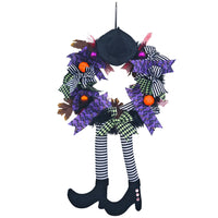 Halloween Wreath Door Hanger with Skull and Bow for Haunted House Decor