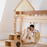 Nordic Style Solid Wood Treehouse Bed for Kids with Slide and Wardrobe, Playhouse Design