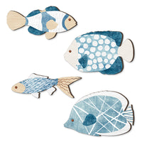 Nautical Wooden Fish Wall Decor Set - 4 Piece Coastal Bathroom Hanging Ornaments